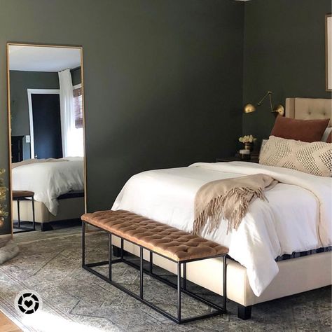 Thunderous Sherwin Williams Bedroom, Jasper Sherwin Williams Master Bedrooms, Sherwin Williams Retreat Bedroom, Thunderous Sherwin Williams, Moody Primary Bedroom, Moody Master, 2023 Bedroom, Bed Maker, Moody Green