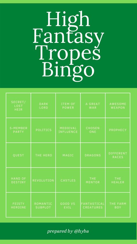 Check out this bingo card I made with popular high fantasy tropes! Check off all the ones you enjoy, or all the ones that the book you're currently reading has, or even all the ones your own story that you are currently writing has! Fantasy Tropes, High Fantasy Books, Free Bingo Cards, Writing Sight Words, Ya Fantasy Books, Bingo Template, Book Reading Journal, Book Prompts, Writing Fantasy