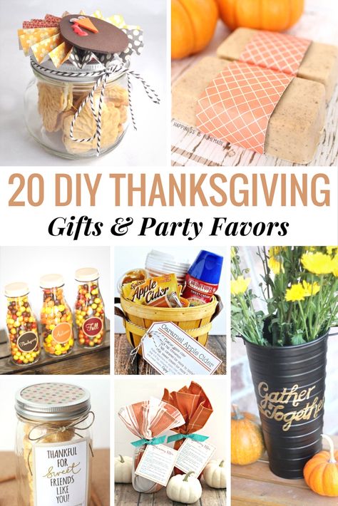 Here are 20 DIY Thanksgiving Gift and Party Favors that your friends and family will love. Add something a little personal to your Thanksgiving celebration. Thanksgiving Table Gifts, Thanksgiving Table Favors, Thanksgiving Gifts Diy, Dinner Party Favors, Easy Diy Thanksgiving, Thanksgiving Party Favors, Hostess Gifts Thanksgiving, Thanksgiving Hostess, Dinner Gifts