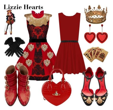 "Lizzie Hearts" by wonderlandofgeeks ❤ liked on Polyvore featuring Dolce&Gabbana, Lauren Ralph Lauren, VIVETTA, Jones + Jones, French Connection, ChloÃ©, Dents, Tarina Tarantino, WearAll and Vivienne Westwood Queen Of Hearts Halloween Costume, Hearts Outfit, Princess Inspired Outfits, Lizzie Hearts, Disney Themed Outfits, Disney Inspired Fashion, Tarina Tarantino, Character Inspired Outfits, Trendy Halloween Costumes