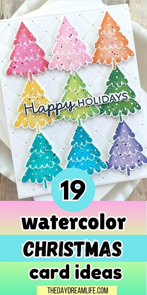 19 Enchanting Watercolor Christmas Card Ideas. Christmas Card Art Watercolor, Christmas Watercolor Ideas Xmas Cards, Watercolor Christmas Card Ideas, Watercolor Christmas Cards Diy, Watercolor Holiday Cards, Painted Christmas Cards, Diy Wedding Stationery, Christmas Card Ideas, Christmas Tree Card