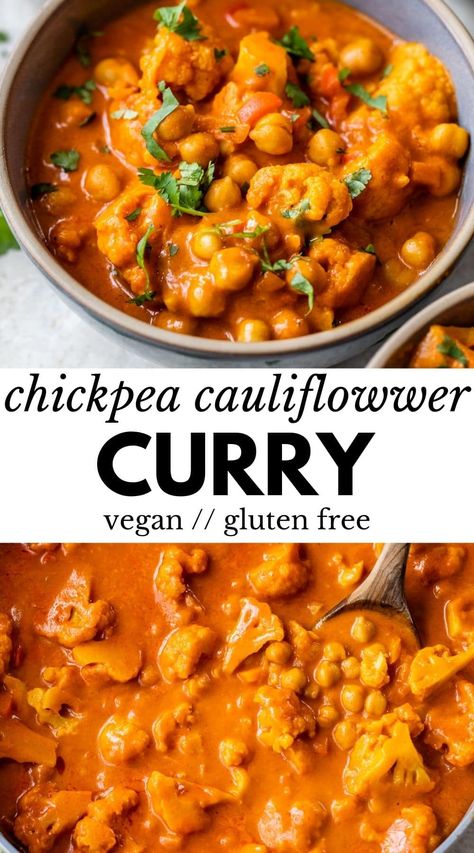 This creamy Chickpea Cauliflower Curry is made in one pot and is so easy to prepare. It's vegan, filled with warm spices and flavors and ready in under 30 minutes! Desi Dishes, Cauliflower And Chickpea Curry, Creamy Chickpea, Easy Chickpea Curry, Vegetable Curry Recipes, Chickpea Curry Recipe, Vegan Curry Recipes, Easy Cauliflower, Vegetarian Curry