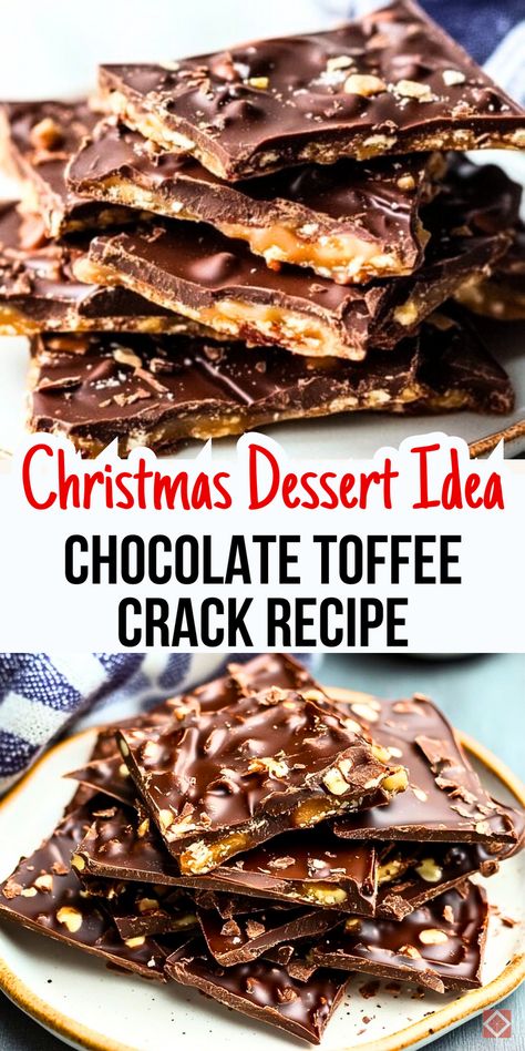 Chocolate toffee crack is the easiest holiday dessert you’ll make this season! With just a few ingredients, you can create a sweet, crunchy treat that’s perfect for Christmas or any holiday event. It’s great for parties, family gatherings, or gift giving. Save this pin for an irresistible holiday dessert idea! Chocolate Holiday Desserts, Christmas Toffee, Salty Desserts, Gourmet Bakery, Easy Holiday Desserts, Dessert Spread, Holiday Chocolate, Chocolate Toffee, Sweet Recipes Desserts