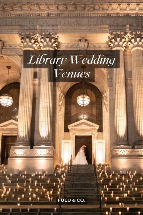 Library wedding venues offer a cozy atmosphere with plenty of natural lighting and unique architectural details. Depending on the size of your wedding guest list, you may choose a local historic library or a larger institutional building. We’ve put together a list of our top ten favorite library wedding venues in the United States. These libraries are filled with carved wood details, dramatic staircases, and impressive chandeliers. Visit our blog to find your perfect library wedding venue! Nyc Library Wedding, Wedding Ideas Library, Peabody Library Wedding, George Peabody Library Wedding, Cool Wedding Venues, Wedding Venues Usa, Library Wedding Aesthetic, Elegant Wedding Venue Ideas, Historical Wedding Venues