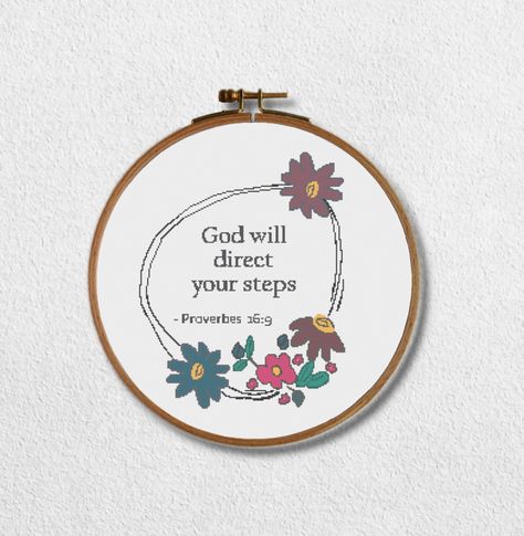 God will direct your footsteps Master cross stitch. Bible verse cross stitch pattern. #crossstitchpatternbibleverse #crossstitchbible #proverbscrossstitch #phrasecrossstitch Bible Verse Cross Stitch, Bible Verse Embroidery, Verse Embroidery, Baptism Quotes, Christian Cross Stitch Patterns, Adult Baptism, Christian Cross Stitch, Christian Cross, Religious Quotes