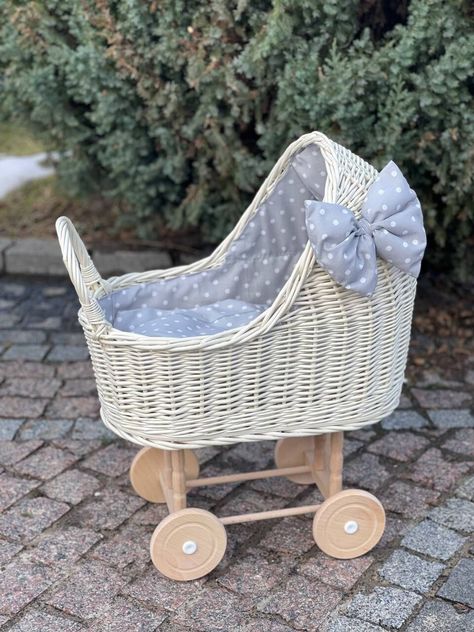 wicker baby doll carriage, handmade doll stroller with bedding and bow,doll pram,natural doll buggy, eco-friendly gift for kids,doll trolley by WorldOfVines on Etsy Boho Brunch, Doll Pram, Doll Stroller, Dolls Prams, Baby Carriage, Child Doll, Eco Friendly Gifts, Gift For Kids, Toddler Toys