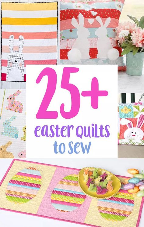 25+ Easter Bunny Quilt Patterns to Sew and More - Coral + Co. Bunny Quilt Patterns, Easter Quilts, Flower Quilt Patterns, Easter Pillows, Bunny Quilt, Easter Fabric, Spring Quilts, Flower Quilts, Flower Quilt