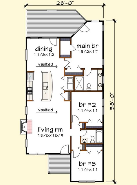 Modern House Plan - 3 Bedrooms, 2 Bath, 1350 Sq Ft Plan 16-315 1350 Sq Ft House Plans, Comfortable House, House Plans Ideas, Unique Floor Plans, Little House Plans, House Plans 3 Bedroom, Monster House Plans, Open Concept Floor Plans, Modern Style House Plans