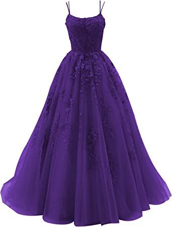 Tulle Prom Dress Long, Pretty Snakes, Tulle Party Dress, Summer Formal Dresses, Elegant Ball Gowns, Anime Clothing, Spaghetti Strap Prom Dress, Purple Prom Dress, Vintage Prom