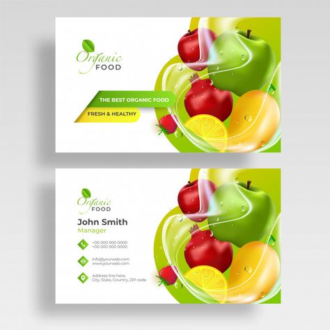 Front and back view of fruits business c... | Premium Vector #Freepik #vector #food #business #menu #card Food Business Card, Restaurant Business Cards, Fruit Company, Fruit Shop, Visiting Card Design, Free Fruit, Business Card Templates, Bakery Logo Design, Logo Food