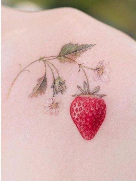 Kawaii Strawberry Tattoo, Strawberry Plant Tattoo Small, Strawberry Floral Tattoo, Strawberry On Vine Tattoo, Strawberry Vine Tattoo Minimalist, Straw Berry Tattoo, Strawberry And Lemon Tattoo, Vintage Strawberry Tattoo, Heart Shaped Tattoo Ideas