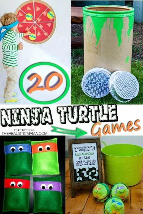 20 TMNT Games, Activities, & Crafts - The Realistic Mama Tmnt Games, Turtle Games, Mutant Ninja Turtles Party, Turtle Birthday Parties, Tmnt Birthday, Ninja Turtles Birthday Party, Tmnt Party, Ninja Turtle Party, Ninja Turtle Birthday