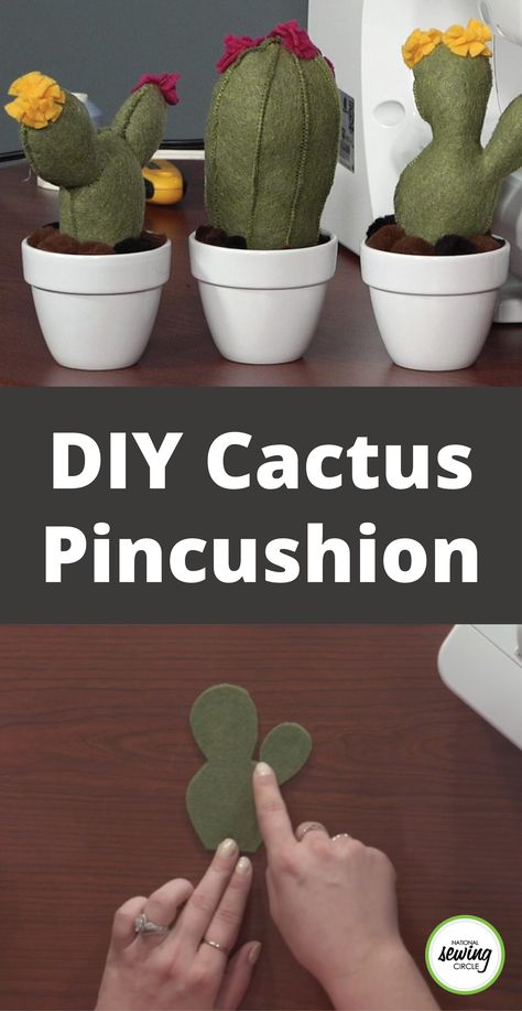 Pincushions can be cute as well as functional. Make a fun diy cactus pincushion from felt that can be put into a small pot so it sits nicely on a sewing room table- Ashley Hough shows you how. Diy Pin Cushions, Sewing Table Diy, Cactus Pincushion, Sewing Plush, Room Table Ideas, Felt Cactus, Diy Pin Cushion, Diy Sewing Table, Diy Cactus