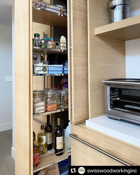 Small Pull Out Pantry, Pantry Drawer Ideas, Pantry Pull Out Drawers, Slide Out Pantry Shelves, Apartment Pantry, Downstairs Kitchen, Gardena California, Slide Out Pantry, Tall Drawers