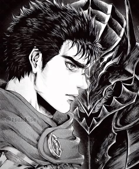 Manga Art Berserk, Guts Drawing Reference, Drawing Pencil Tutorial, Berserk Illustration, Portrait Animation, Guts Manga, Berserk Panels, Griffith Guts, Kentaro Miura Art