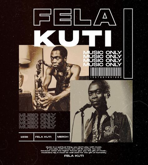 Fela Kuti Aesthetic, Fela Kuti Poster, Fela Kuti Art, Afrobeats Aesthetic, Arte Jazz, Album Wall, Fela Kuti, Merch Design, Typo Logo