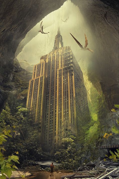 Good stuff / Empire State Matte Painting on Behance Mate Painting, Post Apocalyptic City, Apocalypse World, Theme Tattoo, Landscape Concept, Fantasy Places, Post Apocalypse, Illustration Painting, Matte Painting