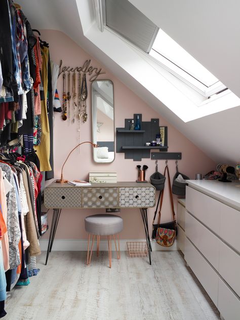 15 attic ideas to embrace rooms with sloped ceilings | Real Homes Loft Conversion Ideas, Loft Conversion Design, Small Attic Room, Dream Dressing Room, Dressing Room Ideas, Dressing Design, Open Wardrobe, Small Attic, Dressing Table Design