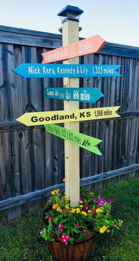 Garden Directional Signs, Direction Post Sign, Signs Pointing Different Directions, Family Directional Signs, Beach Directional Signs Diy, Wood Direction Signs Arrows, Property Markers Ideas, Arrow Directional Signs, Wooden Directional Signs Arrows