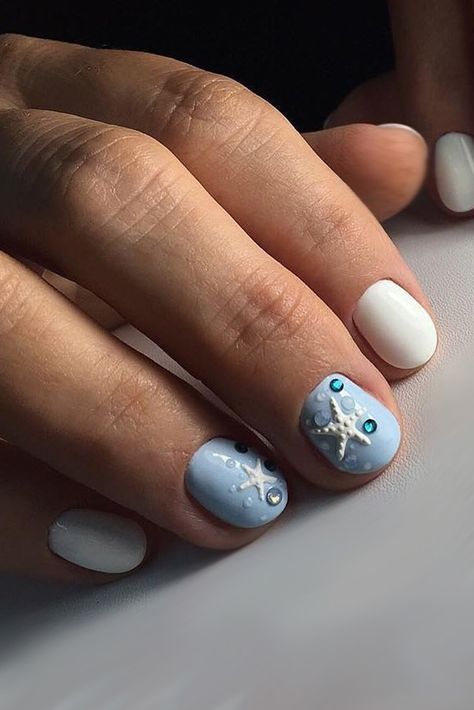 30 Cute Nail Design Ideas For Stylish Brides ❤ nail design short beach nails rior nails ❤ See more: http://www.weddingforward.com/nail-design/ #wedding #weddingnails #naildesign Beach Wedding Nails, Seashell Nails, Beach Nail Designs, Nagellack Trends, Cute Nail, Creative Nail Designs, Nail Design Ideas, Vacation Nails, Nail Art Wedding