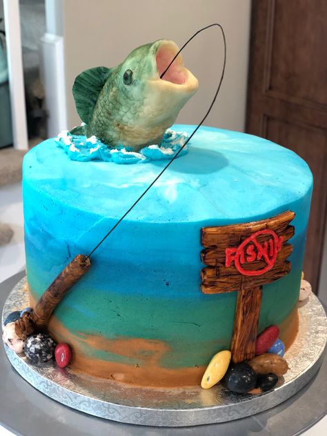 Bass Fishing cake Bass Fishing Grooms Cake, Fishing Cakes For Men Birthdays Easy, Bass Fish Cakes Birthday, Tropical Fish Cake, Bass Fishing Cake, Bass Cake, Bass Fish Cake, Fishing Theme Cake, Gone Fishing Cake