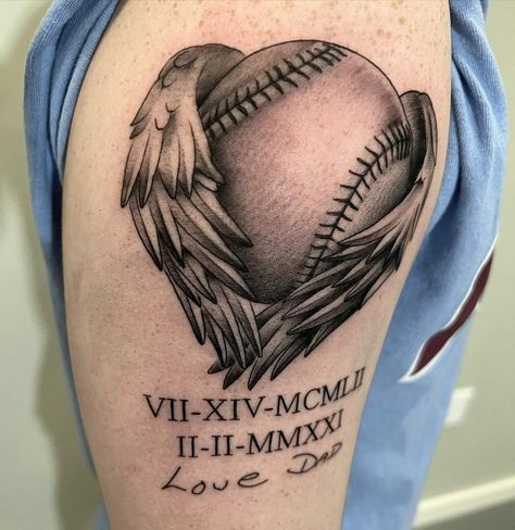 Modern Baseball Tattoo, Baseball Tattoo Ideas For Women, Baseball Tattoo For Men, Baseball Tattoo Ideas, Clean Tattoos, Baseball Tattoo, Basketball Tattoos, Memorial Tattoo Designs, Grandma Tattoos