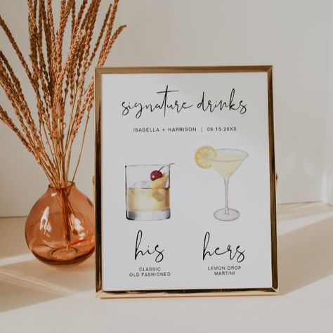 ADELLA Minimal Watercolor Cocktail Signature Drink Poster Oct Wedding, Minimal Watercolor, Signature Drink Sign, Signature Cocktail Sign, Drinks Sign, Drink Poster, Wedding Signature Drinks, Wedding Drinks, Wedding Appetizers