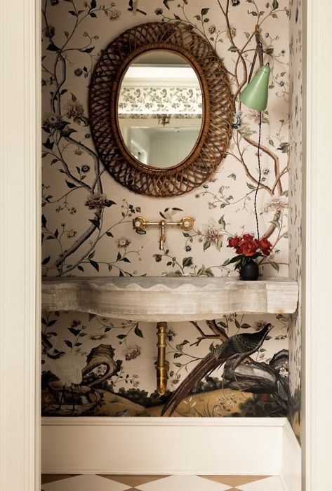 Heidi Callier, Heidi Caillier, Wallpaper Powder Room, Powder Room Design, Amber Interiors, Bathroom Wallpaper, Painted Floors, Interior Design Firms, Bathroom Inspiration