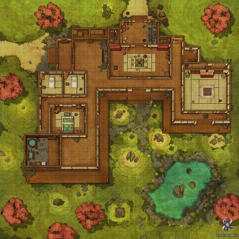 Asian Style House, Asian Maps, Japanese Mansion, Asian House, Dnd World Map, Building Map, Japan Map, Battle Map, Dnd Dragons