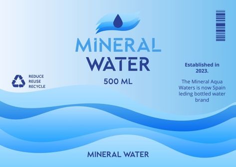 Waves Mineral Water Label Bottle Design Water, Mineral Water Brands, Water Bottle Label Design, Branded Water Bottle, Mineral Water Bottle, Adobe Illustrator Design, Water Branding, Bottle Label Design, Water Bottle Label