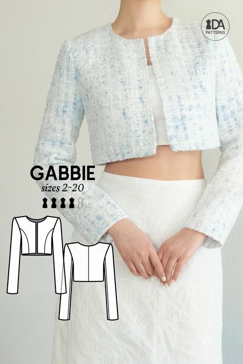 Gabbie Jacket Pattern Couture Jackets For Women, Digital Pattern Making, Crop Jacket Sewing Pattern, Unique Jackets For Women, Design Jacket Ideas, Cropped Jacket Sewing Pattern, Jackets For Women Pattern, Easy Jacket Pattern Sewing, Jacket Patterns For Women Sewing