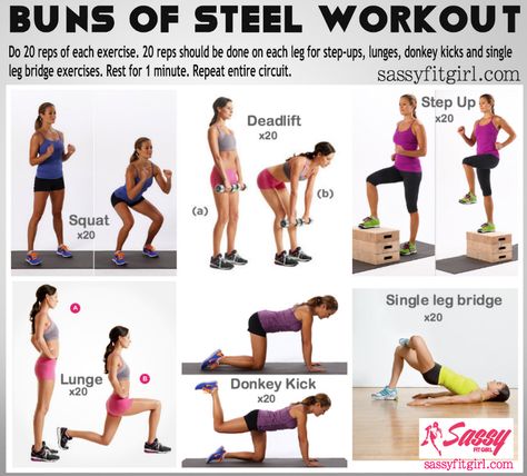 Buns of Steel Workout Having strong glutes is essential for an athlete. It improves your performance, helps prevent injuries, improves posture and looks pretty darn good in a pair of skinny jeans... Single Leg Bridge, Bridge Workout, Buns Of Steel, Donkey Kicks, Fit Girl Motivation, Injury Prevention, Leg Workout, Get In Shape, Fit Girl