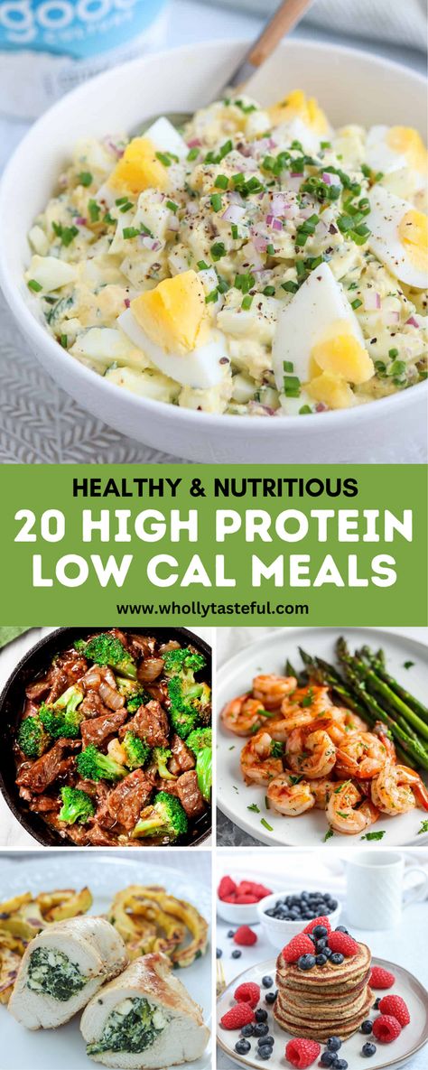 Looking for healthy high protein recipes? Get inspired by these 20 High-Protein, Low-Calorie Meal Ideas, from breakfast, to lunch to dinner and snacks. Recipes feturing lean meat such as chicken, turkey or beef; protein pancakes, egg salad, seafood ideas and more. Healthy Recipes For Work, High Protein Meals Summer, Light Protein Dinner, Zepbound Meal Ideas, Dinner Shakes Healthy, Low Calorie Protein Dinner, High Protein Low Cal Dinner Recipes, Lean Foods For Women, Low Calorie Healthy Dinner Recipes