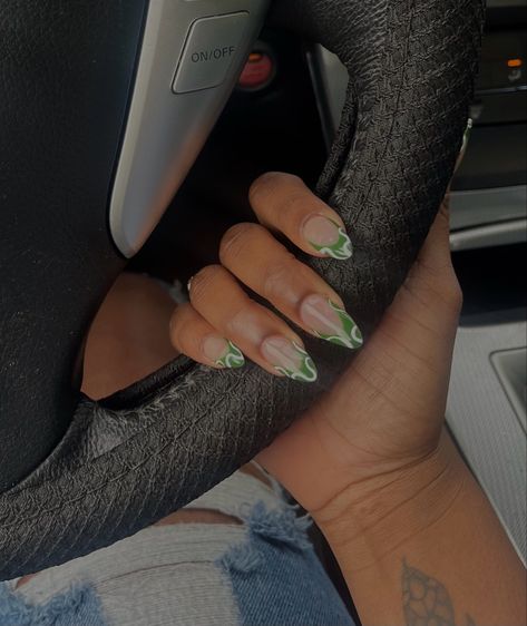 Green nails | Nails | almond shape | Jade Green Nails Acrylic Almond, Green Almond Shaped Nails, Green Almond Acrylic Nails, Almond Green Nails, Almond Shape Nail Designs, Almond Nails Green, Green Almond Nails, Almond Shaped Nails Designs, Nails Almond Shape