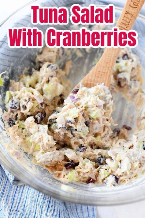 Cranberry Tuna Salad Recipe. Canned albacore tuna is tossed with celery, dried cranberries, sour cream, mayo, lemon juice, and simple spices. This meal is quick and easy to make and produces a flavorful, tuna salad. #tuna #tunasalad #tunawithcranberries via @savvysavingcoup Cranberry Tuna Salad Recipe, Classic Tuna Salad, Albacore Tuna, Tuna Salad Recipe, Healthy Food List, Healthy Diet Recipes, Tuna Salad, Dried Cranberries, Healthy Nutrition