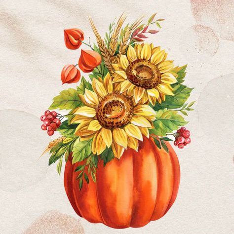 Fall Pictures With Pumpkins, Watercolor Composition, Pumpkin Bouquet, Halloween Watercolor, Pumpkin Vase, Pumpkin Drawing, Dry Leaves, Watercolor Workshop, Pumpkin Flower