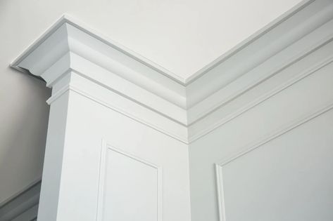 Paint Crown Molding Same As Wall, Craftsman Crown Molding, Wood Crown Molding, Molding Ceiling, Ceiling Trim, Shiplap Ceiling, Monochromatic Color Palette, Crown Moulding, Colored Ceiling