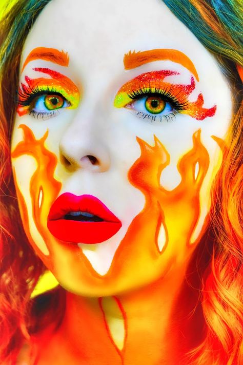 Flames Makeup, Fire Makeup, Heat Miser, Earth Month, Fire Flames, Alternative Makeup, Face Painting Halloween, Halloween Makeup Looks, Blush Makeup