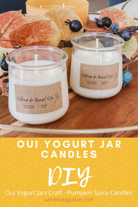 Yogurt Jar Candles, Uses For Oui Jars, Yogurt Glass Jar Ideas, Repurpose Yogurt Jars, Repurposed Oui Yogurt Jars, Qui Jars Crafts, Qui Yogurt Jar Crafts, Yogurt Jar Ideas, Yoplait Oui Jars Ideas