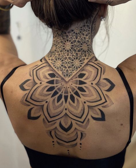 Dark Hair And Tattoos, Female Chest Tattoo Ideas, Goth Symbols, 1975 Tattoo, Rug Tattoo, Friends Tattoo, Geometric Mandala Tattoo, Upper Back Tattoos, Pumpkin Tattoo