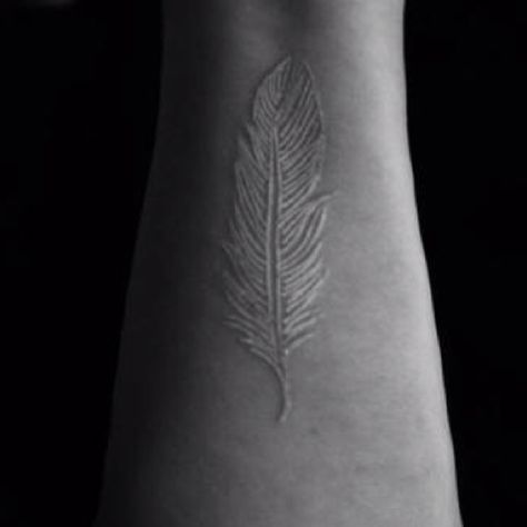 white ink White Feather Tattoo, White Feather Tattoos, Ink Feather, White Ink Tattoo, Ink Inspiration, Feather Tattoo, White Feather, Feather Tattoos, White Tattoo