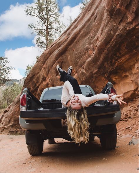 Lunar rock Toyota Tacoma in front of Sedona red rock Toyota Tacoma Aesthetic, Tacoma Photoshoot, Lunar Rock Tacoma, Outdoor Boudiour Ideas With Truck, Bouduar Photos Truck, Fall Photoshoot, Fall Photos, Toyota Tacoma, Model Poses