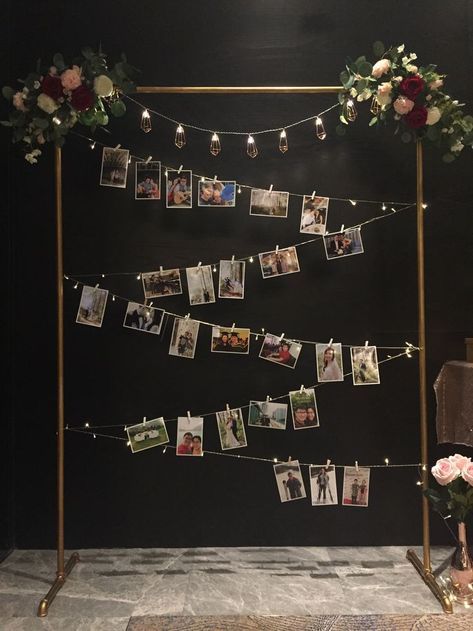 Picture Wall Party, Birthday Party Photo Wall, Photoshoot First Birthday, Reception Poster, Photo String, Bride To Be Decorations, Photowall Ideas, Baby Birthday Photoshoot, Vintage Birthday Parties