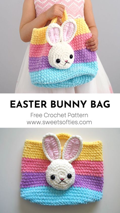 Crochet Bunny Patterns, Bag Free Crochet Pattern, Bunny Patterns, Crochet Easter Basket, Bag Crochet Pattern, Bags Patterns, Bunny Bags, Crochet Bunny Pattern, Crochet Bag Pattern Free