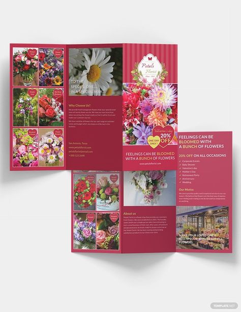 Web Design Typography, Template Brochure, Trifold Brochure Design, Floral Business Cards, Brochure Template Psd, Modern Web Design, Trifold Brochure Template, Flower Template, Trifold Brochure