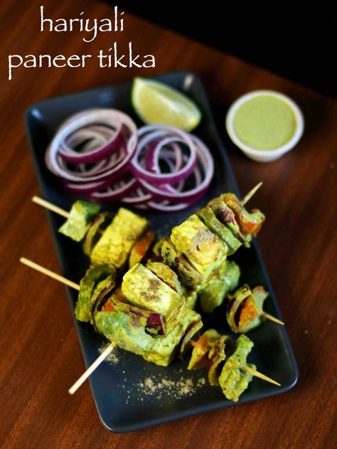 hariyali paneer tikka recipe | paneer hariyali tikka | dry paneer hariyali Paneer Starters, Paneer Tikka Recipe, Paneer Biryani, Paneer Dishes, Tikka Recipe, Paneer Tikka, Mint Sauce, Green Chutney, Paneer Recipes