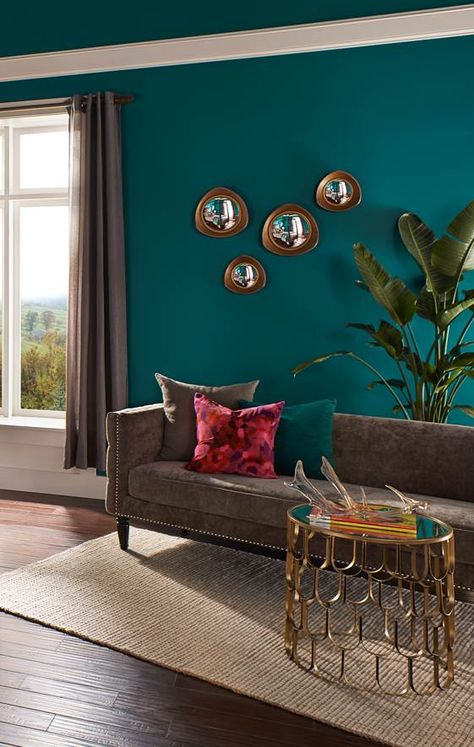 Hiasan Dalaman Rumah, Behr Premium Plus, Teal Living Rooms, Bedroom Seating Area, Spring Living Room, Teal Walls, Bedroom Seating, Room Paint Colors, घर की सजावट