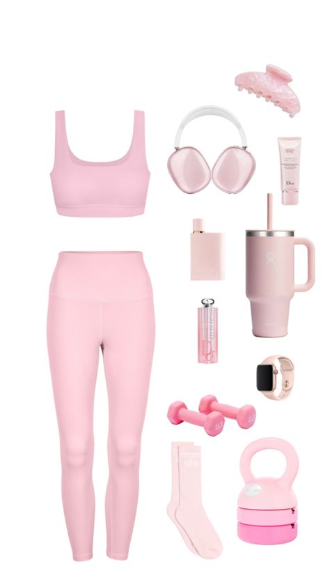 #pinkworkoutset #workoutset #ootd #outfit inspo #fashion #pink #pilates #dior #diorbeauty #beauty #workout #kettlebells #dumbbells #pink #pinkaesthetic Pink Fitness Aesthetic, Pink Gym Outfit, Cheer Bag, Pink Gym, Pink Pilates, Cute Gym Outfits, Pink Workout, Pilates Princess, Sports Aesthetic