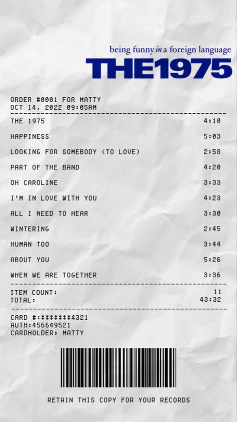 The 1975 Receipt, The 1975 Looking For Somebody To Love, The 1975 Poster Prints, The 1975 Prints, Receipt Music, Receipt Wallpaper, Ugly Christmas Sweater Template, The 1975 Aesthetic, Funny In A Foreign Language