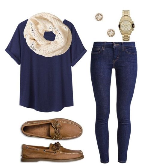 "CASUAL FOR FALL" by nithefiasco ❤ liked on Polyvore featuring Levi's, Organic by John Patrick, H&M, Sperry Top-Sider, Elizabeth Cole and Michael Kors Sperry Outfits, Style Parisienne, Inspiration Mode, Looks Style, Mode Style, Mode Fashion, Fall Winter Outfits, Casual Fall, Outfits Casuales